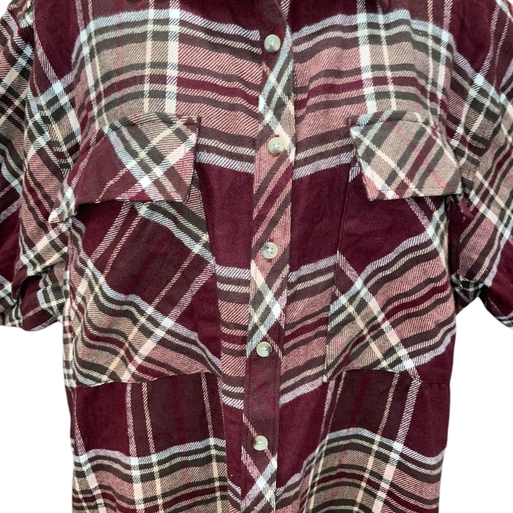NWT Arizona Jean Co. Plaid Shaket Oversize‎ Soft Long Sleeve Burgundy Top Sz XL - Picture 3 of 9